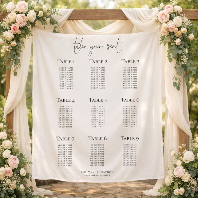 Tapiz Minimalist 9 Table Wedding Seating Chart (Subido por el creador)