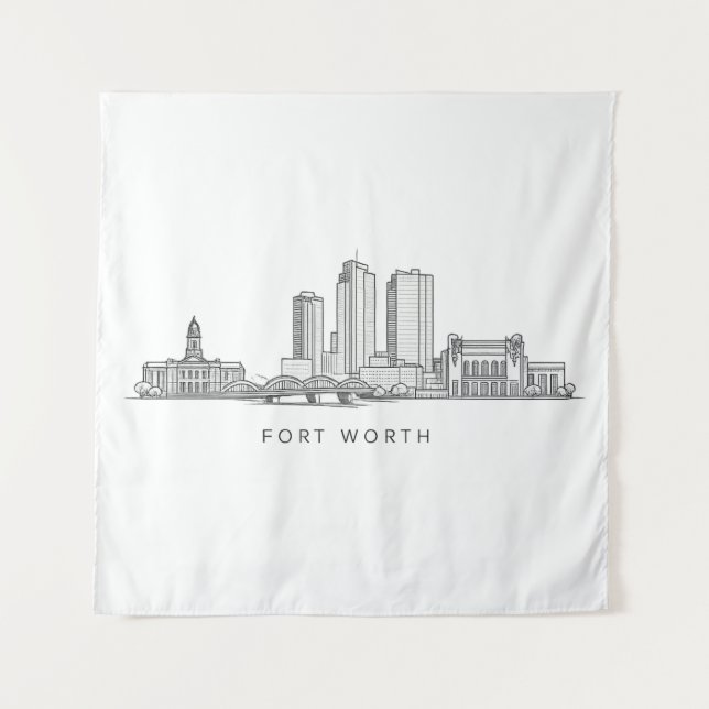 Tapiz Minimalist Fort Worth Skyline Line Art (Anverso)