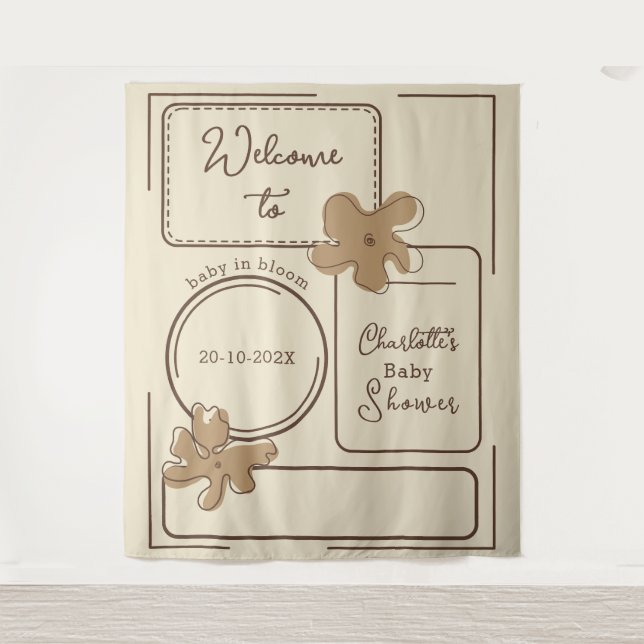 Tapiz Minimalist Style Flower Notes Baby Shower Backdrop (Anverso)