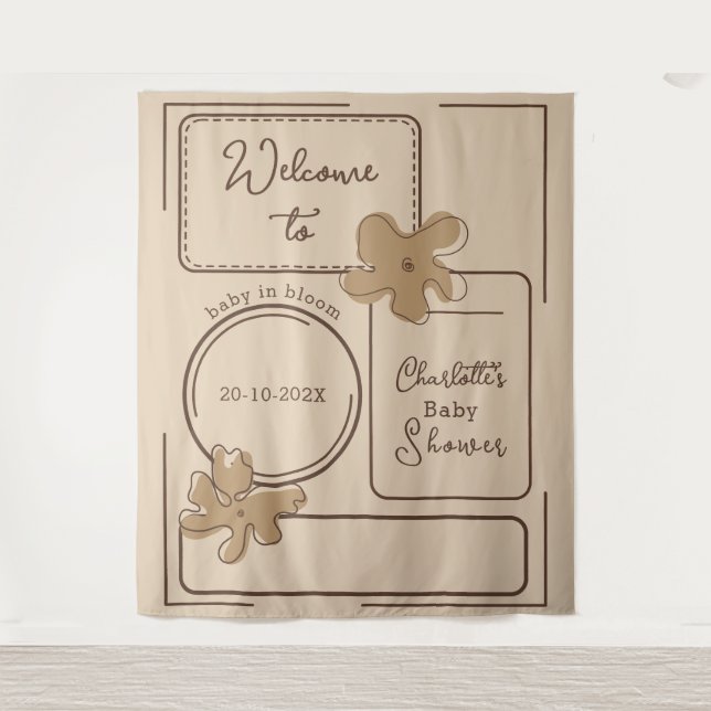 Tapiz Minimalist Style Flower Notes Baby Shower Backdrop (Anverso)