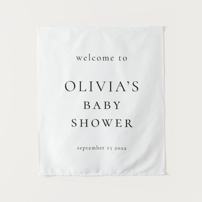 Tapiz Minimalist Welcome to Baby Shower Fabric Sign (Anverso)