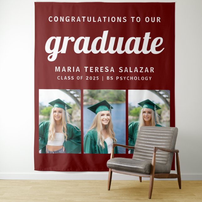 Tapiz minimalista de tres fotos graduadas |Maroon (In situ)