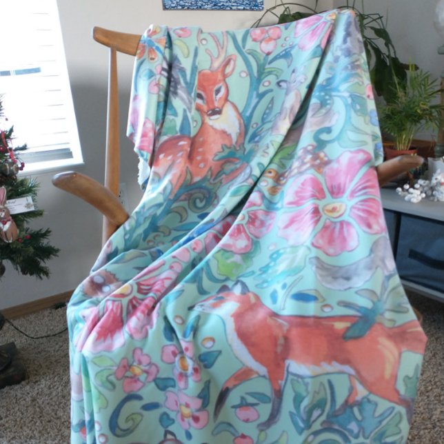 Tapiz Mint Green Woodland Animal Deer Fox Rabbit Large (Subido por el creador)