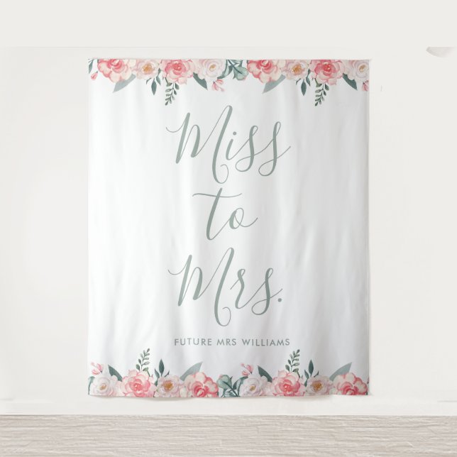 Tapiz Miss a la señora Banner Floral Bridal Shower Prop (Anverso)