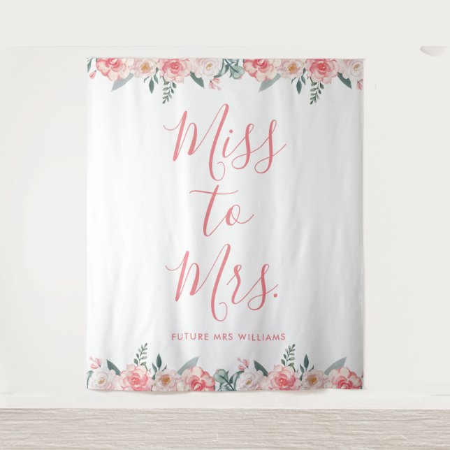 Tapiz Miss a la señora Banner Floral Pink Bridal Shower  (Anverso)