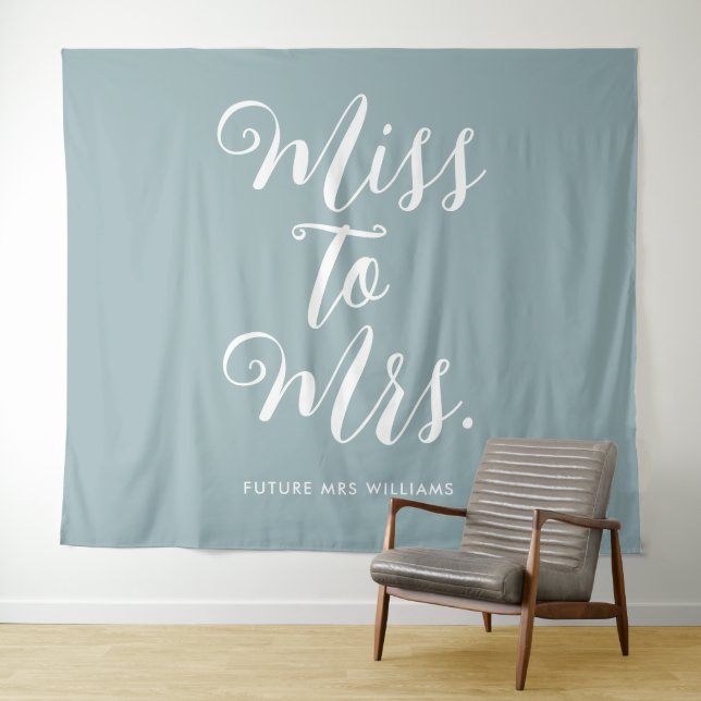 Tapiz Miss a la Sra. Banner Modern Bridal Shower Blue (In situ (horizontal))