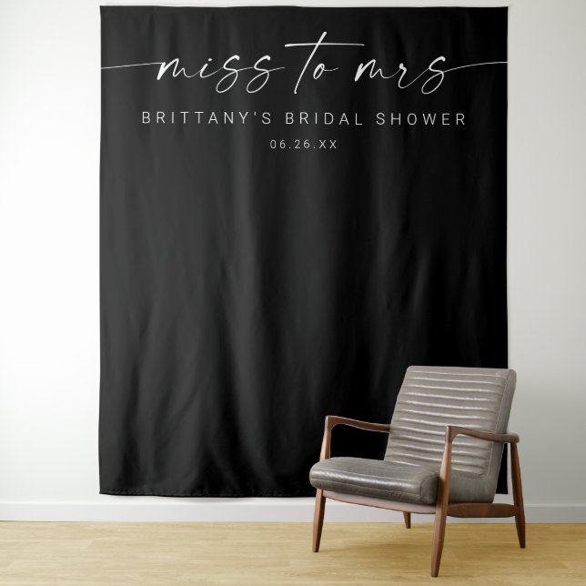Tapiz Miss a Mrs Bridal Shower Decour Backdrop Black (In situ)