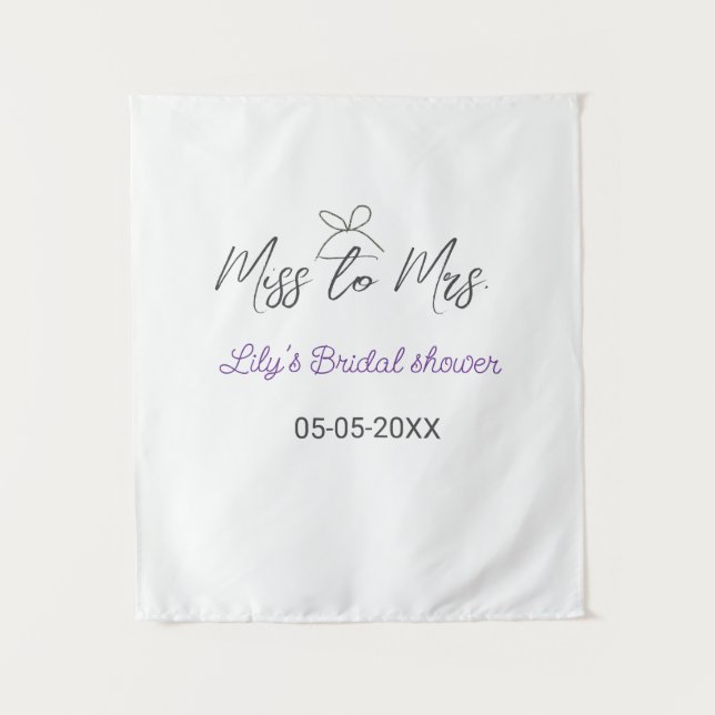 Tapiz Miss a Mrs ducha de novia agregar nombre fecha año (Anverso)