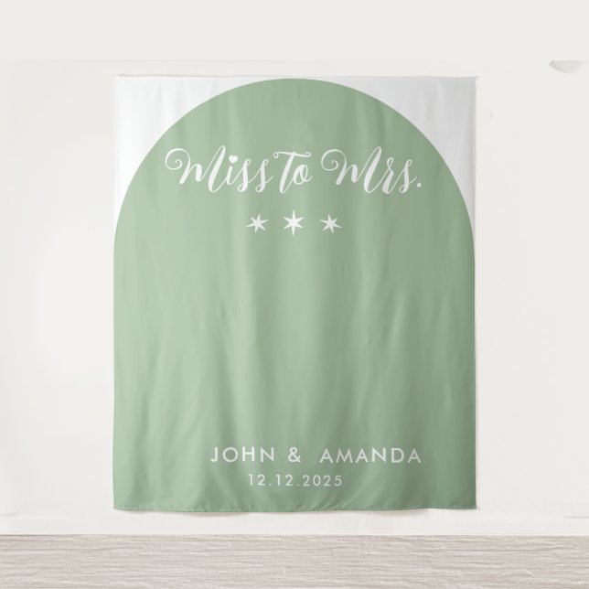 Tapiz Miss moderna a la señora Bridal Shower Sage Green  (Anverso)