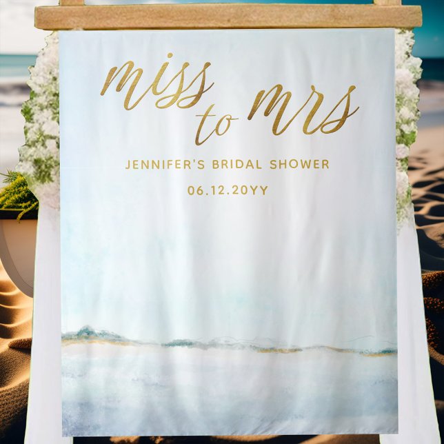 Tapiz Miss Mrs Coastal Ocean Beach Bridal Backdrop (Subido por el creador)