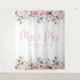 Tapiz Miss To Mrs Pink Floral Bridal Shower Backdrop