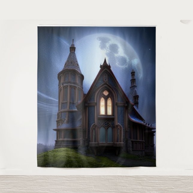 Tapiz Misteriosa casa gótica en la colina (Anverso)