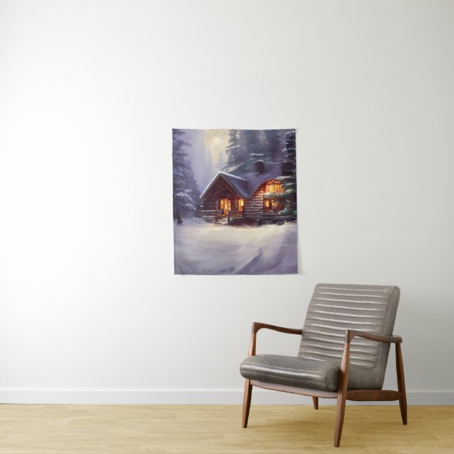 Tapiz Mítica Cabina De Log Rústica Entre Los Evergreens (In situ)