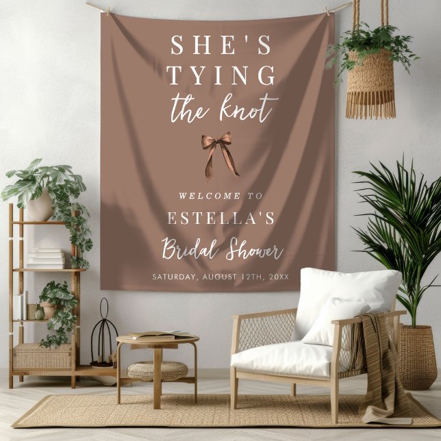 Tapiz Mocha Brown Bow Bridal Shower Fabric Welcome Sign (Subido por el creador)