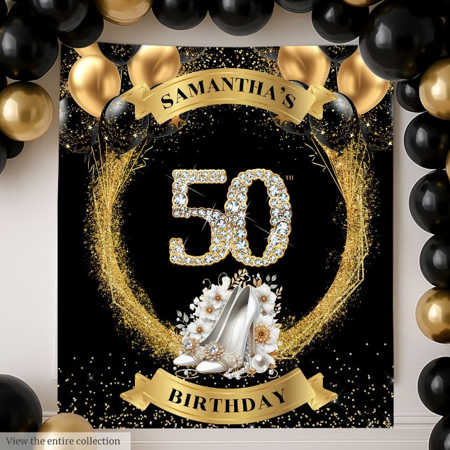 Tapiz Moda 50.º cumpleaños número de diamantes alto (Chic 50th Birthday Diamond Numbers High Heels Tapestry)