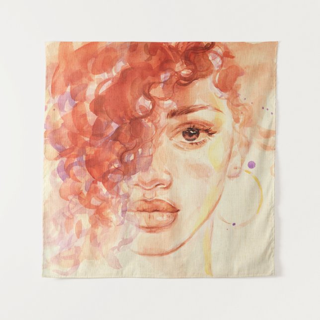 Tapiz Moda afroamericana, ilustracion acuarela. (Anverso)