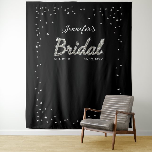 Tapiz Moda Black Sparkle Script Purpurina Bridal Shower (In situ)