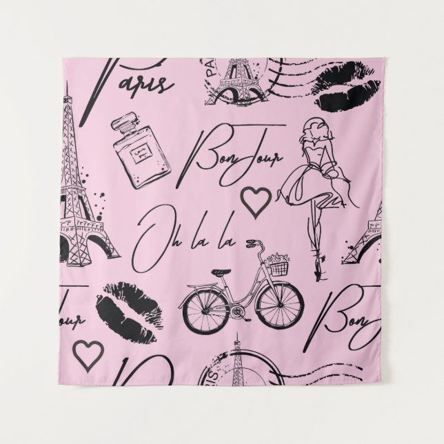 Tapiz Moda, caligrafía, Torre Eiffel, labios (Anverso)