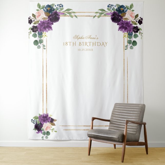 Tapiz Moda Lavender Floral Gold 18th Birthday Photo Prop (In situ)