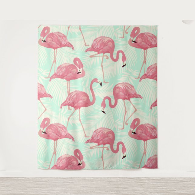 Tapiz Moda Preppy Patrón Elegante Flamingo Rosa (Anverso)