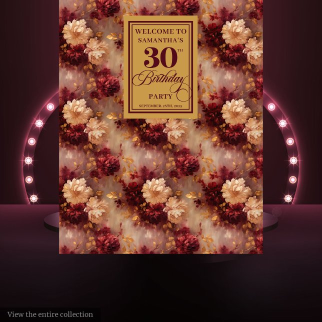 Tapiz Moda Rubor Borgoña Oro 30 cumpleaños fondo (Chic Blush Burgundy Gold 30th Birthday Backdrop Decor)