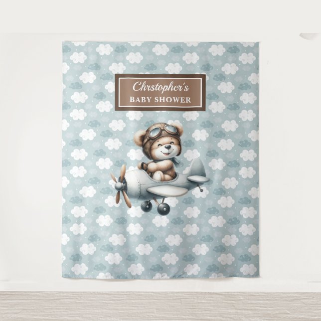Tapiz Moda Teddy Bear Pilot Celebración de Blue Brown (Anverso)