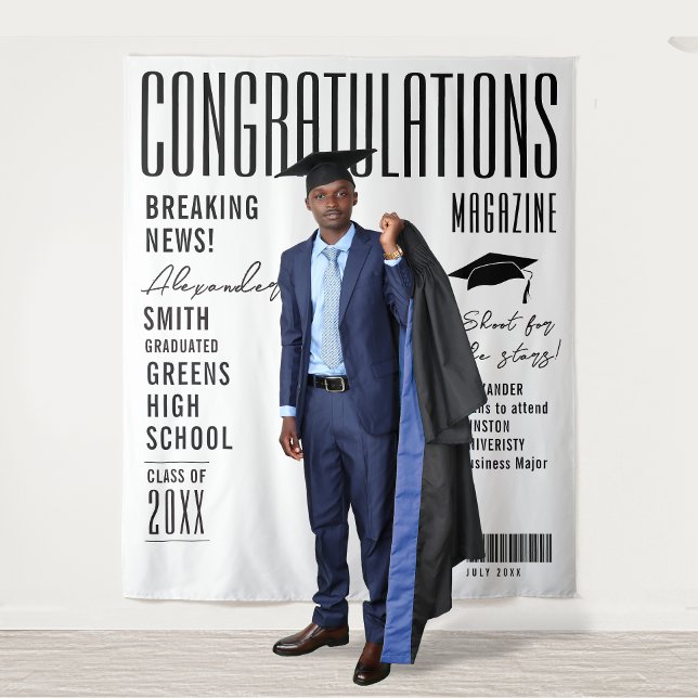 Tapiz Modern Black And White Magazine Cover Grad Party (Subido por el creador)