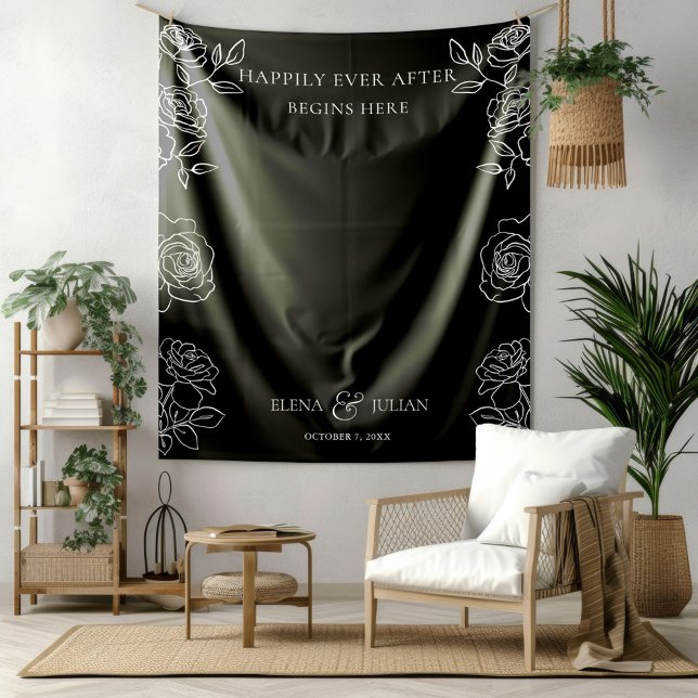 Tapiz Modern Black & White French Roses Wedding Tapestry (Subido por el creador)