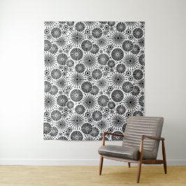 Tapiz Modern Black White Geometric Flowers Starburst 