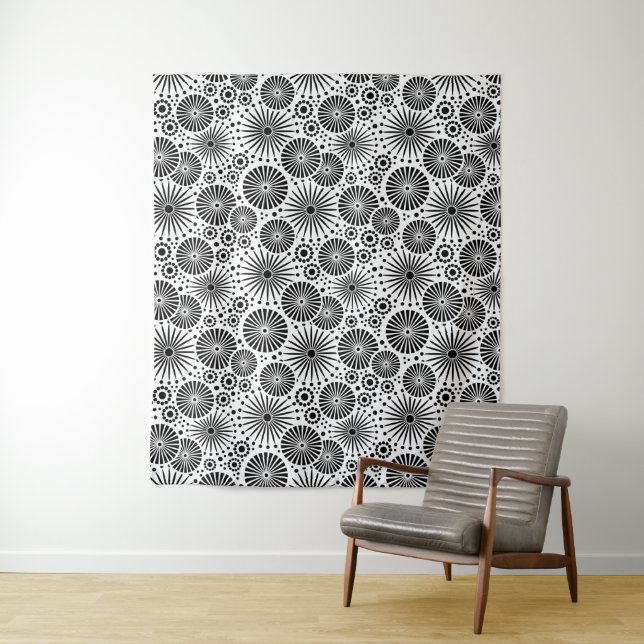 Tapiz Modern Black White Geometric Flowers Starburst  (In situ)