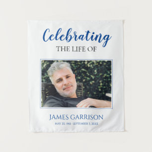 Tapiz Modern Blue Celebration Of Life with Photo Funeral