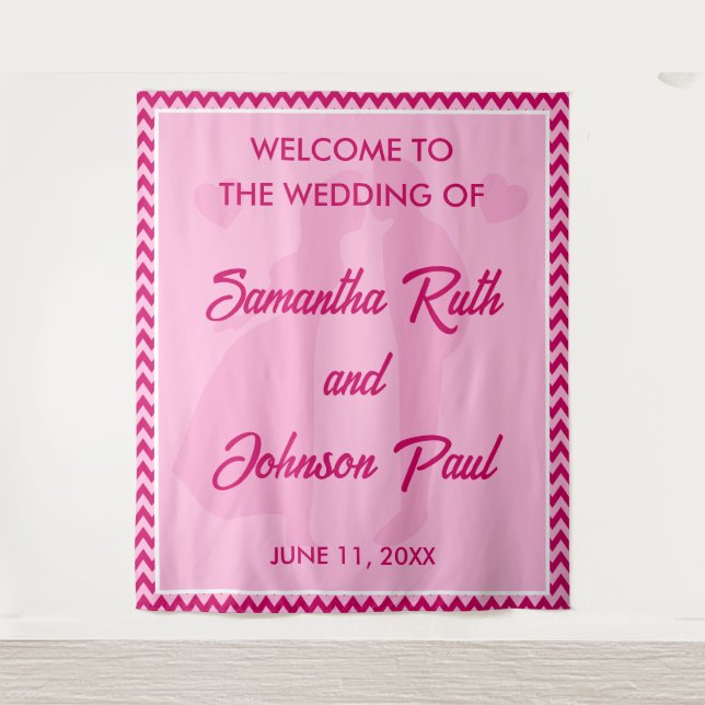 Tapiz Modern Blush Pink Chevron Wedding Welcome Backdrop (Anverso)