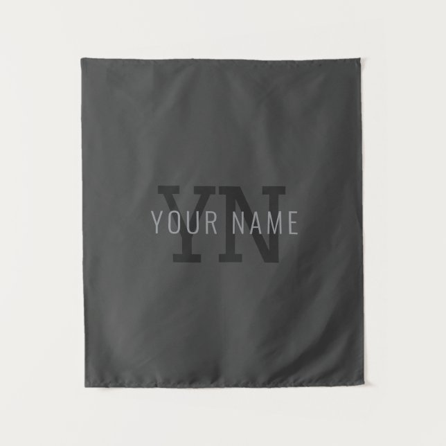 Tapiz Modern Dark Gray Monogrammed Name (u otro texto) (Anverso)