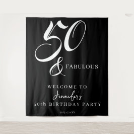 Tapiz Modern Elegant Black White Fifty Fabulous Birthday