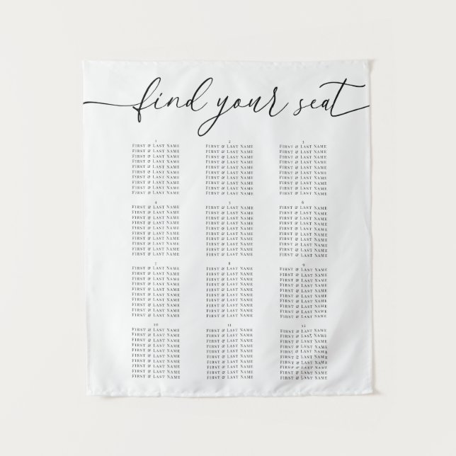 Tapiz Modern Elegant Wedding Seating Chart for 12 Tables (Anverso)