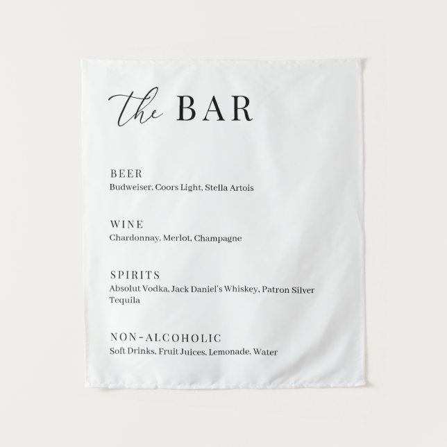 Tapiz Modern Elegant Wedding The Bar Menu (Anverso)
