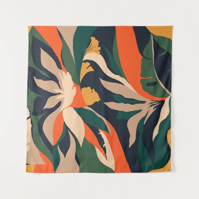 Tapiz Modern exotic jungle plants illustration pattern.  (Anverso)