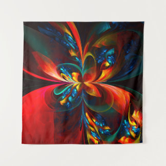 Tapiz Modern Floral Resumen Art Naranja Patrón Azul #14