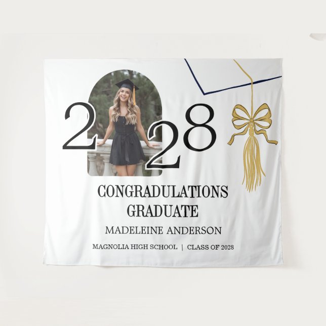 Tapiz Modern Graduation Cap  and Tassel Gold Photo (Anverso (horizontal))