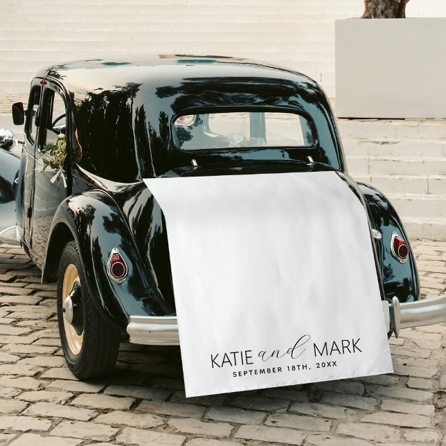 Tapiz Modern Just Married Wedding Fabric Car Banner Sign (Modern Just Married Wedding Fabric Car Banner Sign Tapestry)