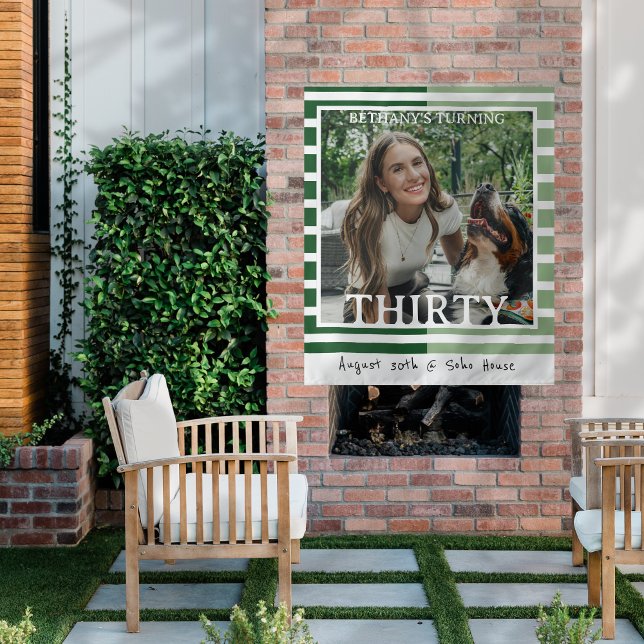 Tapiz Modern Minimalist Striped 30th Birthday Photo (Celebrate the beginning of a new decade with this Modern Minimalist Striped 30th Birthday Tapestry!)