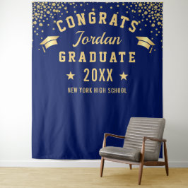 Tapiz Modern Navy Blue Graduation Photo Booth Backdrop