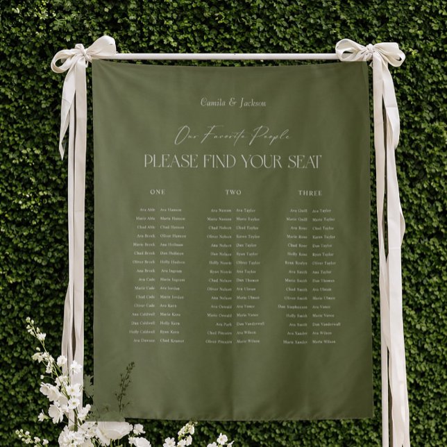 Tapiz Modern Olive Green Wedding Seating Chart Fabric (Subido por el creador)