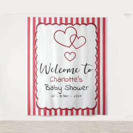 Tapiz Modern Red Chalk Stripes Triple Hearts Baby Shower