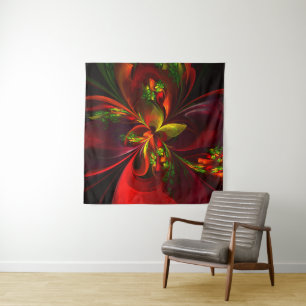 Tapiz Modern Red Green Floral Abstract Art Pattern #05