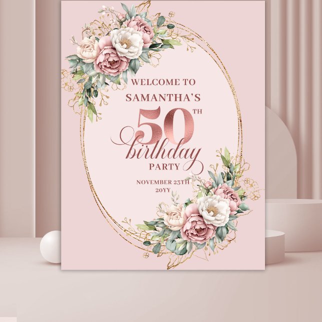 Tapiz Modern Rose Gold Pastel Pink 50th Birthday Celebra (Modern Rose Gold Pastel Pink 50th Birthday Celebration Backdrop

)