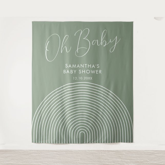 Tapiz Modern Sage Green Baby Shower Backdrop (Anverso)