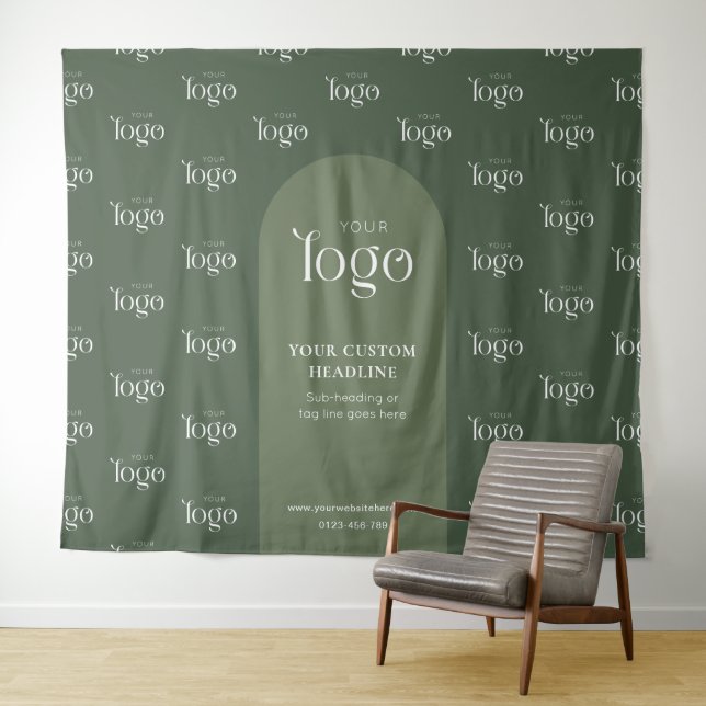 Tapiz Modern Sage Green Boho Logo Step Repeat Event (In situ (horizontal))