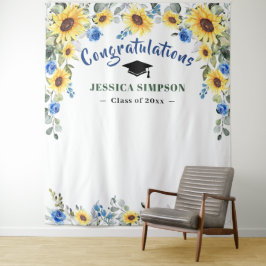 Tapiz Modern Sunflowers Eucalyptus Photo Grad Backdrop