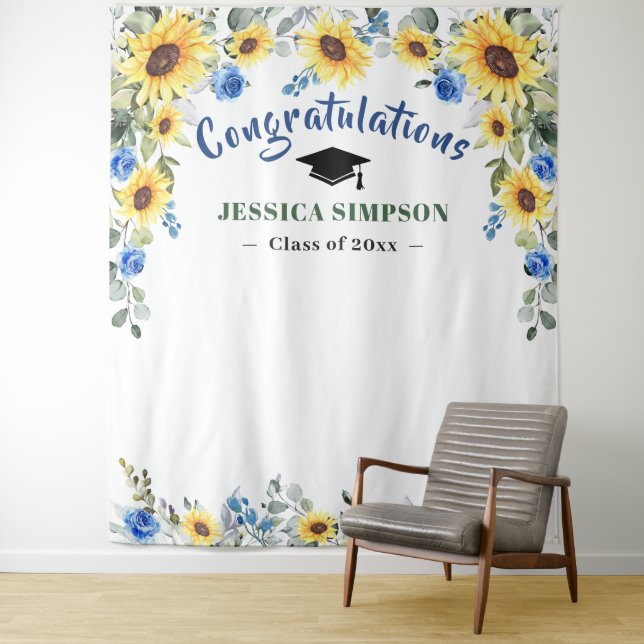 Tapiz Modern Sunflowers Eucalyptus Photo Grad Backdrop (In situ)